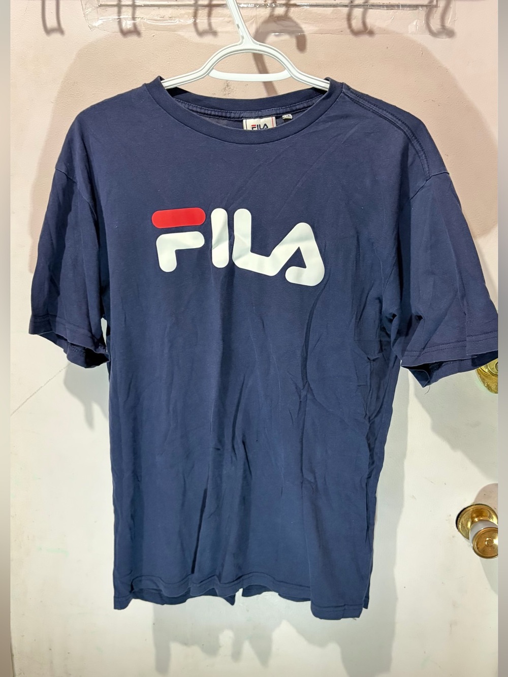 FILA Navy Short Sleeve Logo Tee with Red Accent